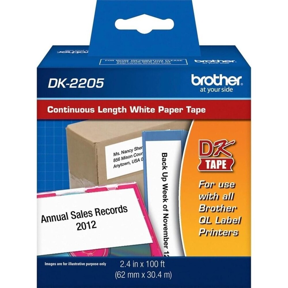 Brother Genuine, DK-2205 Continuous Paper Label Roll, Cut-to-Length Label, 2.4”